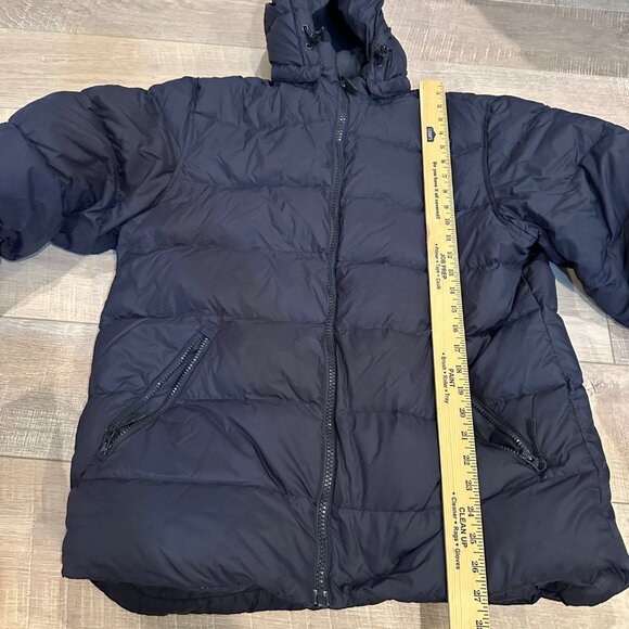 LANDS END MENS MEDIUM 38-40 HOODED PUFFER JACKET COAT NAVY BLUE - Picture 3 of 9